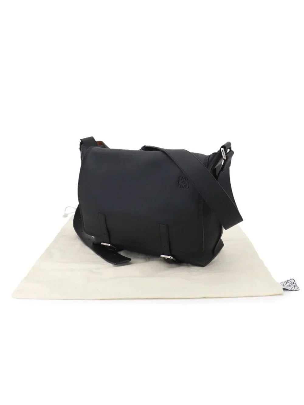 Loewe Military Messenger Shoulder Bag Leather Black Silver 337 02